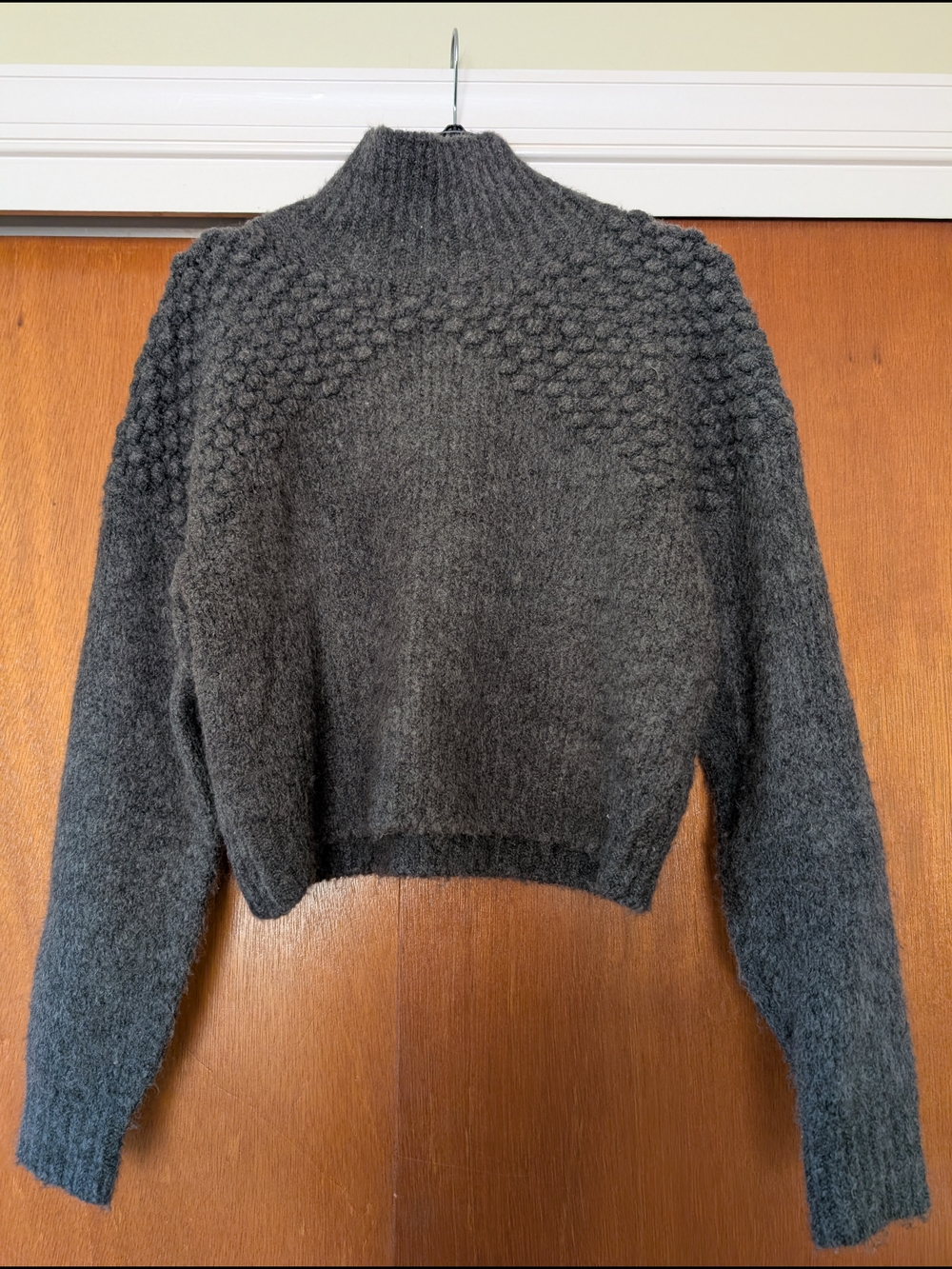 Free People Charcoal Gray Textured Mock Neck Sweater Cozy